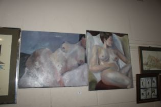 Two unframed oil on canvas, nude studies of female