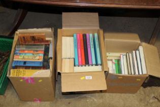 Three boxes of various hard back books etc