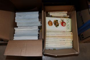 Two boxes of cookery books and 'Traveller' magazin