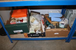 Three boxes of various sundries to include glass a