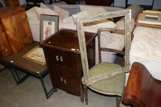 A record cabinet; bedroom chair and gilt picture f