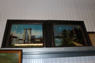 Two reverse paintings on glass depicting Westminst