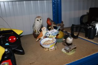 A collection of various bird ornaments