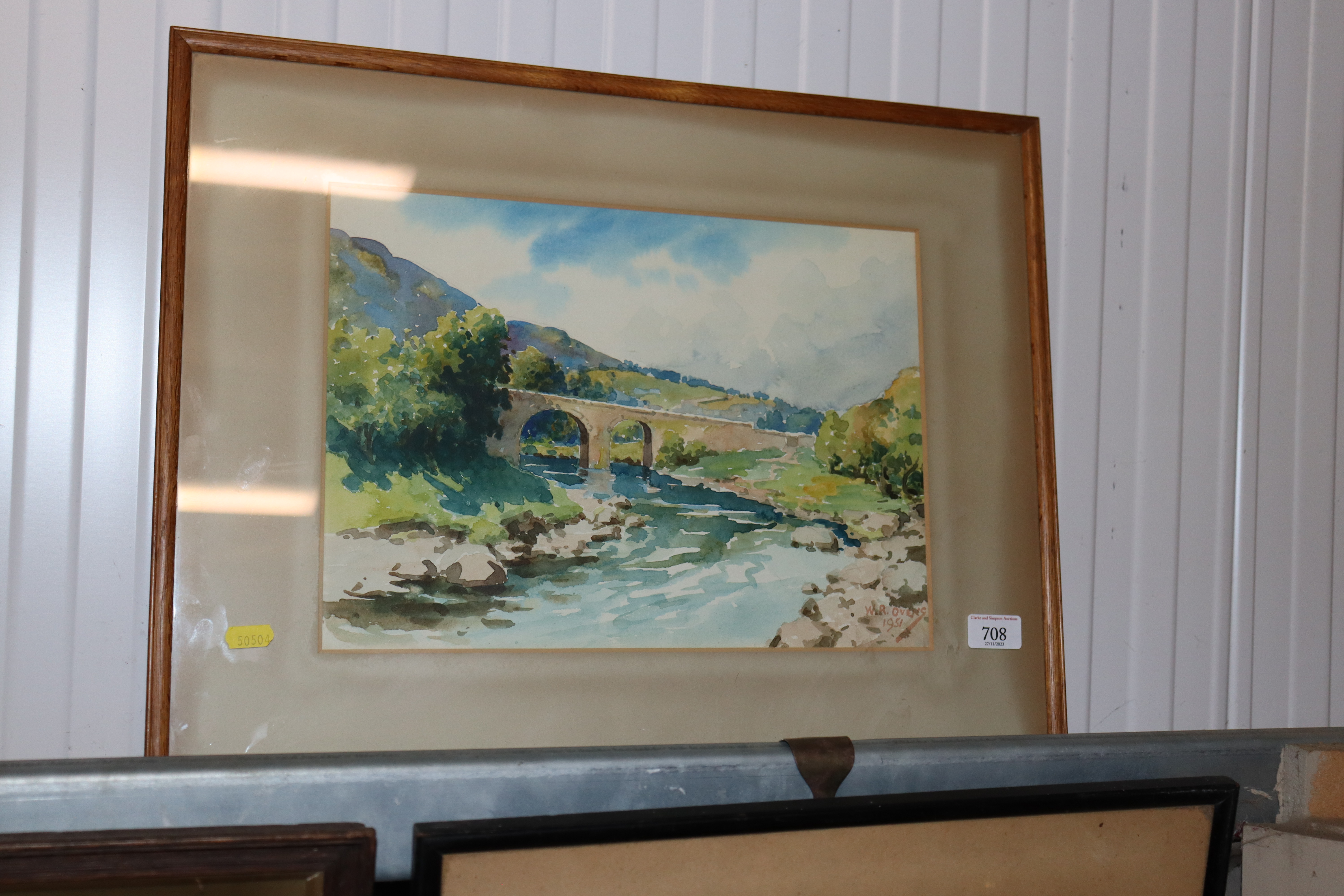 W R Ovens, watercolour study of a bridge over wate