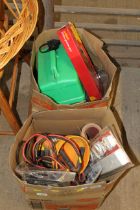 Two boxes containing various tools; an Amtech grea