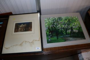 An oil on board study of a park scene and two penc