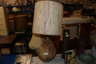 A Bernard Rooke table lamp and shade decorated wit