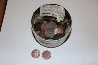 A tin of various coinage to include Churchill Crow