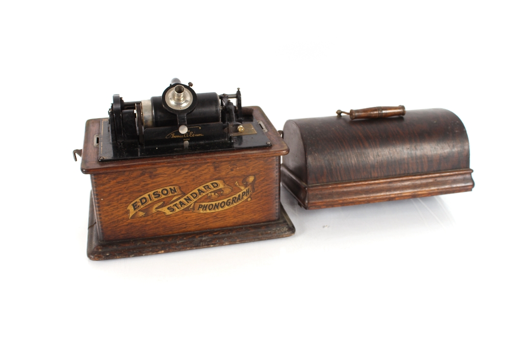 An Edison standard phonograph, in oak carrying cas