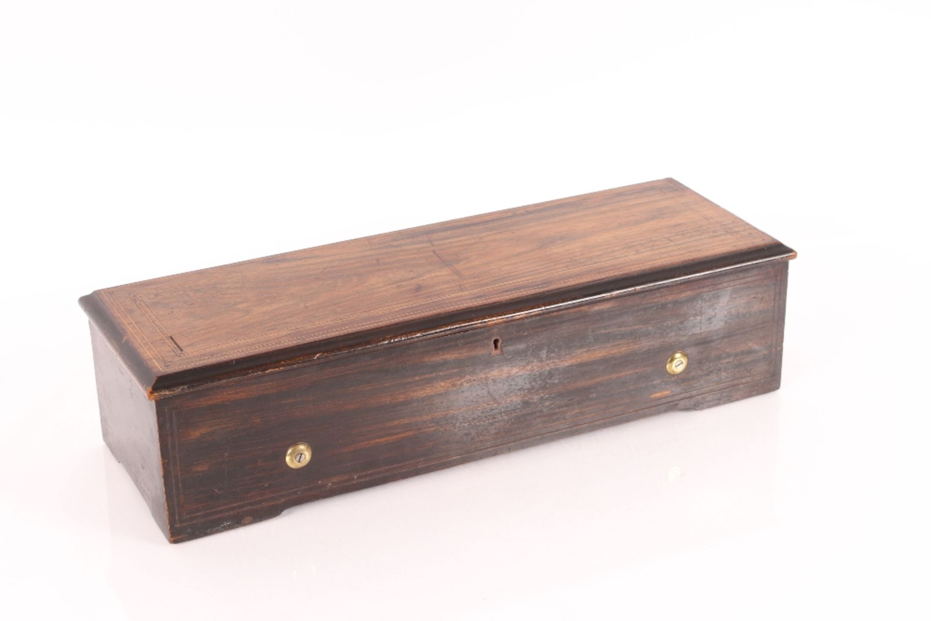 A Swiss music box by Le Coultre, playing six airs in rosewood and satin wood strung case, 13" - Image 2 of 5