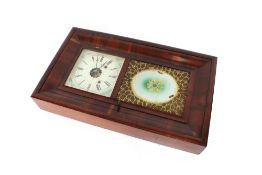 A 19th Century American wall clock, in ogee mahogany case, with decorated glass panel, 65cm