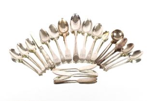 A small collection of silver teaspoons, condiment spoons etc.