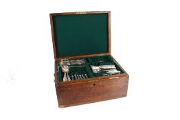 An early 20th Century oak Carrington & Co. Ltd, cutlery canteen box with contents of Webber & Hill