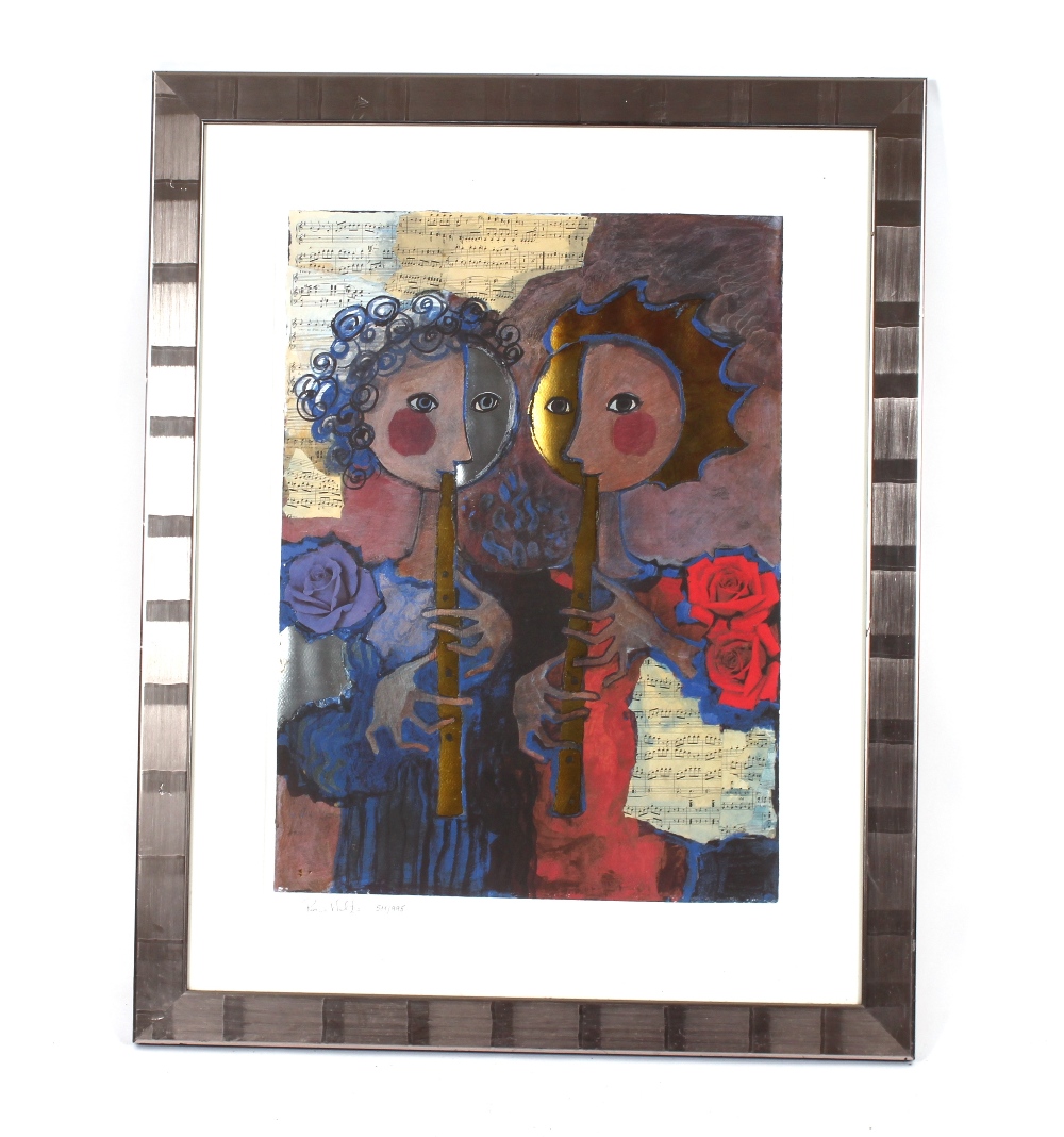 Rosina Wachtmeister, "Two Golden Flutes" signed limited edition print  541-995, plate 70cm x 50cm - Bild 2 aus 2