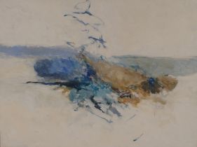 John O. Thompson, "Sky Skip" abstract oil on canvas, signed and inscribed verso, 92cm x 121cm