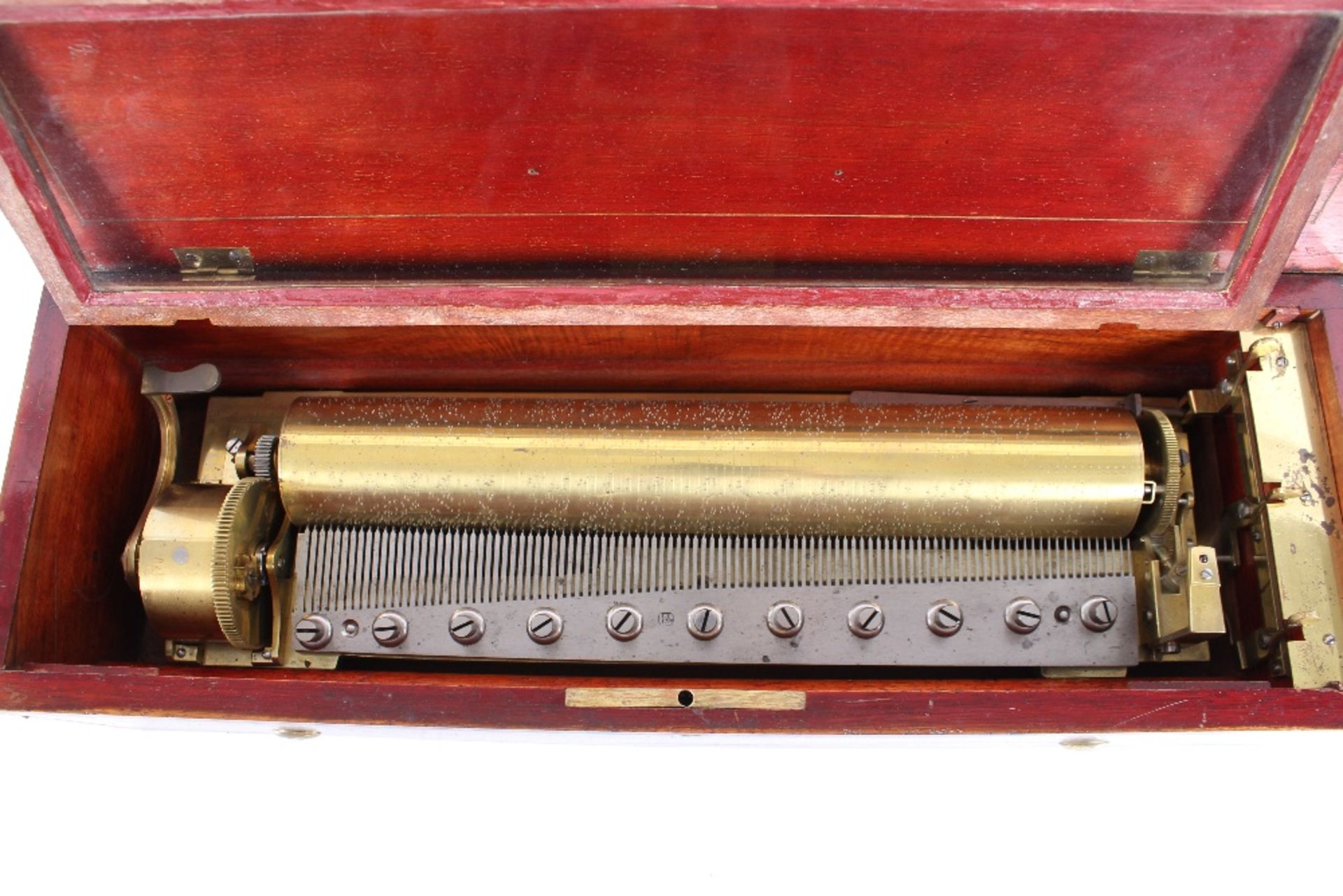 A Swiss music box by Le Coultre, playing six airs in rosewood and satin wood strung case, 13" - Image 3 of 5