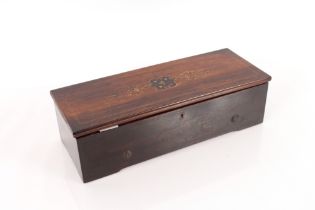 ** Online video available ** A Swiss music box, playing eight airs in inlaid rosewood case, 11" cyli