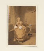David Joseph Bles 1821-1899, study of a seated lady reading a letter, pencil signed watercolour,
