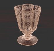 A Georgian period glass hunting cup of unusual form, with fine Baroque engraving, 14cm high, circa