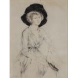 Adrien Etienne Drian 1885-1961, a large pencil signed etching depicting a seated society lady in