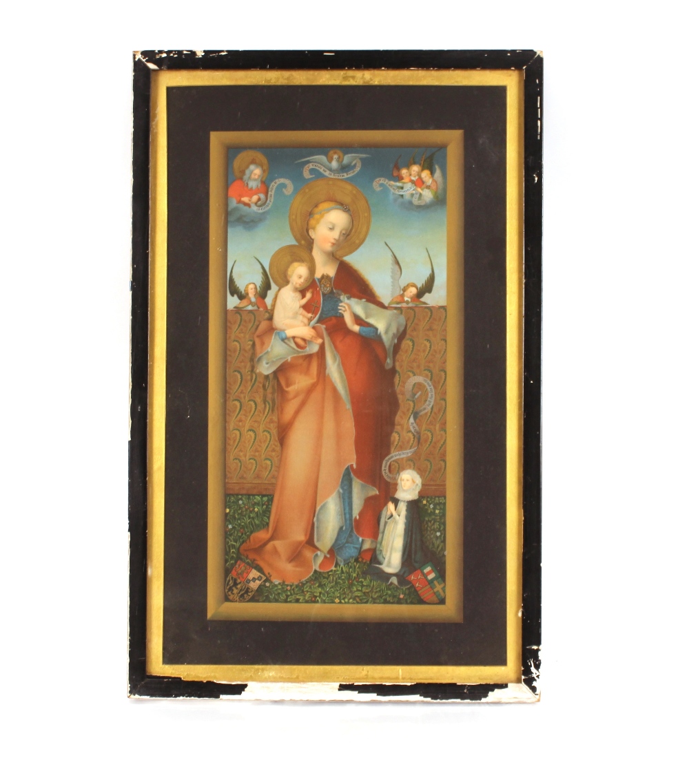 Coloured print "Madonna and Child" and a coloured print after F. Jeorgin Les Quatre Fils Aymon