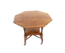 An Edwardian rosewood and satinwood inlaid octagonal occasional table, raised on ring turned columns