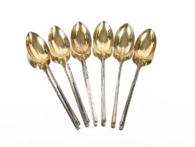 Six continental coffee spoons, stamped "Sterling" with twist columns