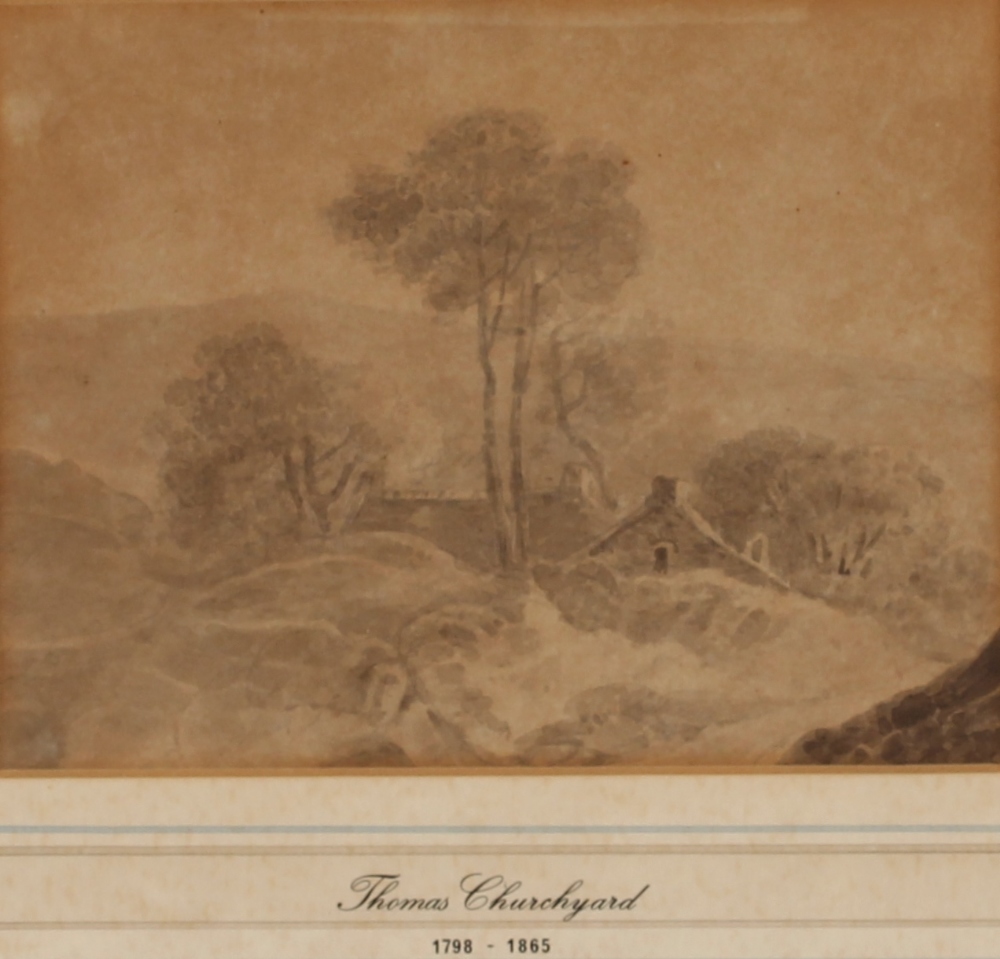 Attributed to Thomas Churchyard 1798-1868, study of a farm, sepia watercolour, 13cm x 17cm - Image 2 of 2