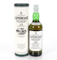 A bottle of Laphroaig 10 Year Old Whisky, 1L, 43% with box