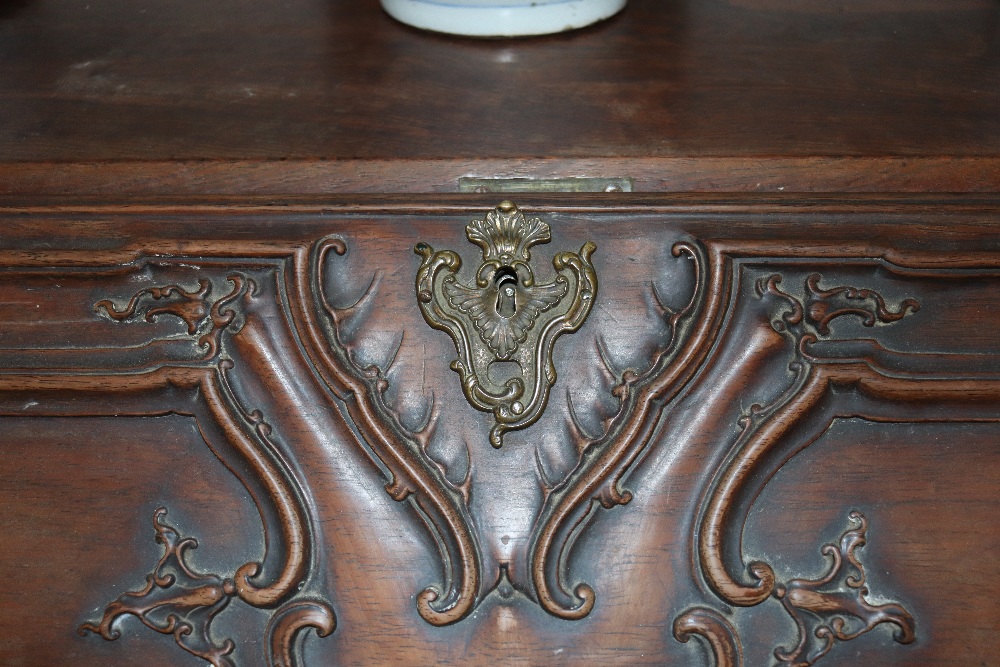 A large 19th Century continental carved rosewood bureau, the fall front opening to reveal an - Image 2 of 14