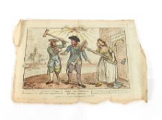 A folder of unframed satirical prints, after Rowlandson and others