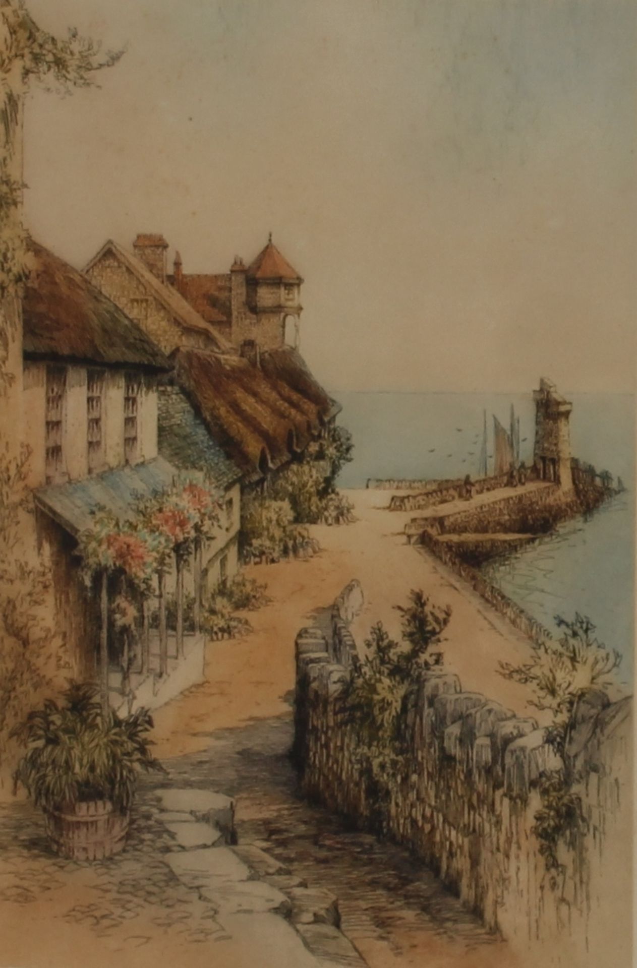 Reginald H. Smallridge, study of a picturesque Cornish harbour scene, pencil signed etching - Image 2 of 2