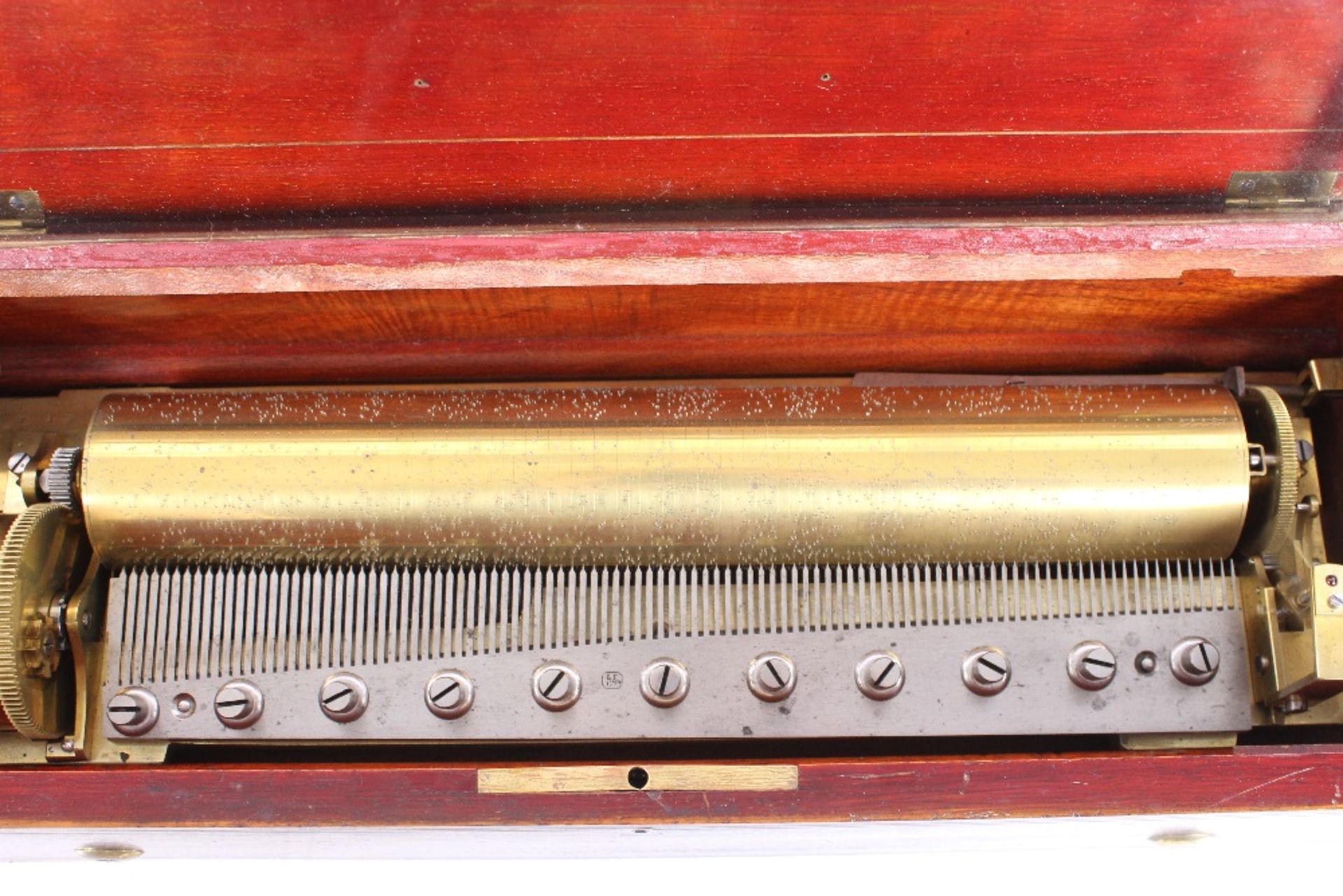 A Swiss music box by Le Coultre, playing six airs in rosewood and satin wood strung case, 13" - Image 4 of 5