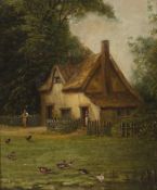 Attributed to Robert Burrows, study at Merrow Common, Sudbury, with figures outside a cottage,