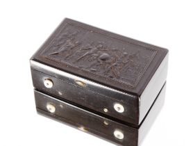 An early Victorian tortoiseshell musical snuff box, with sectional comb, the lid decorated with