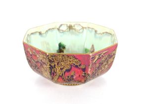 A 1930's Wedgwood "Fairyland" lustre octagonal bowl, "Firblogs" pattern No. Z5200 19cm dia. 10cm