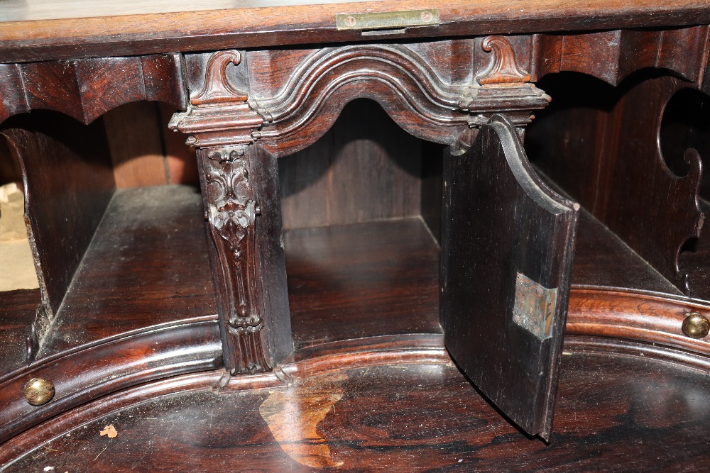 A large 19th Century continental carved rosewood bureau, the fall front opening to reveal an - Image 5 of 14