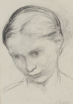 Sylvia Packard 1881-1962, Suffolk artist signed pencil sketch, head and shoulders study of a girl