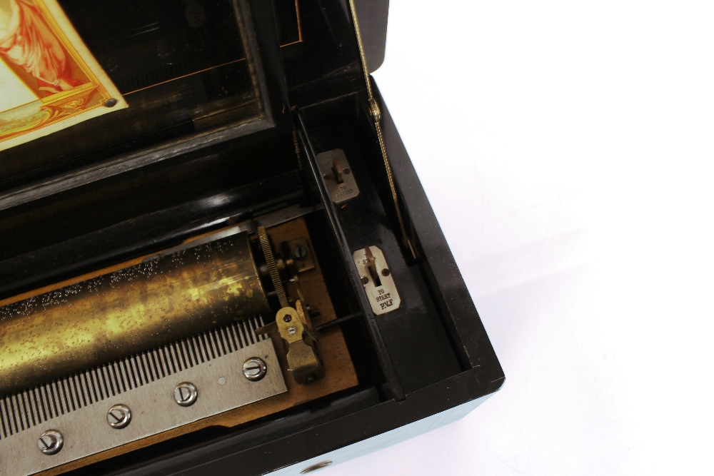 A 19th Century inlaid rosewood cased Swiss music box, playing eight airs with 11" cylinder - Image 8 of 8