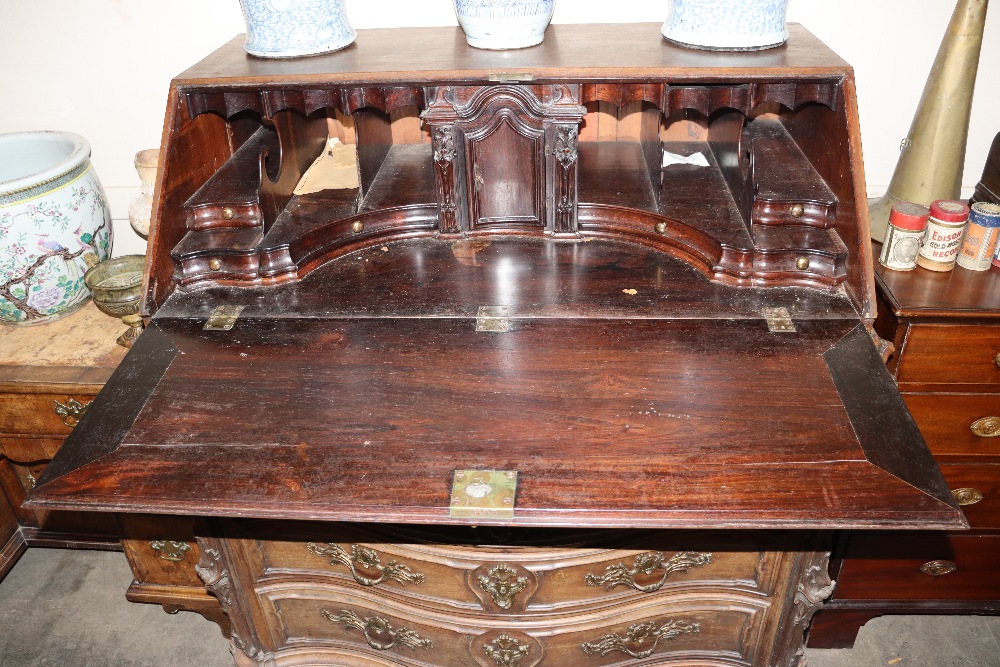 A large 19th Century continental carved rosewood bureau, the fall front opening to reveal an - Image 4 of 14