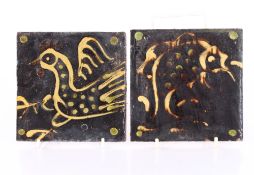 Four Clive Bowen pottery tiles, 15cm
