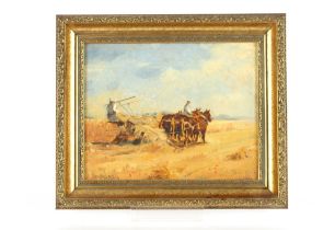 A. Sneddon Suffolk Impressionist school, study of a horse drawn harvesting scene, signed oil on