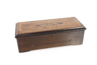 A 19th Century inlaid rosewood cased Swiss music box, playing eight airs with 11" cylinder