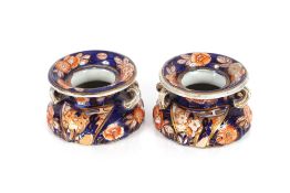 A rare and unusual pair of Masons stoneware Imari decorated table spittoons in the "Old School