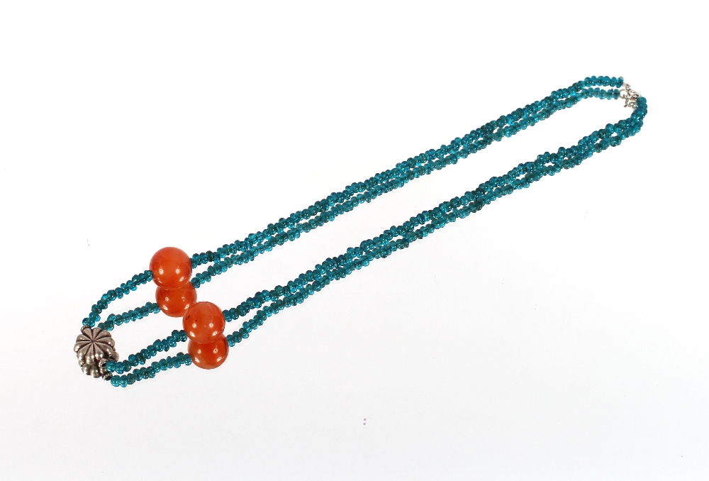 A silver necklace with two large agate balls, approx. length 22"; together with coloured enamel gold - Image 2 of 5