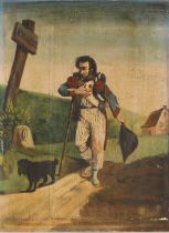 French school, early 19th Century study of an injured French soldier returning with his dog from