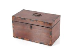 A 19th Century mahogany and rosewood cross banded two compartment tea caddy, fitted with a central