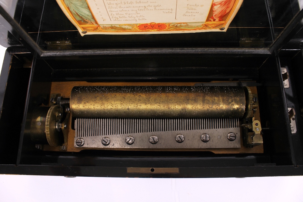 A 19th Century inlaid rosewood cased Swiss music box, playing eight airs with 11" cylinder - Image 4 of 8