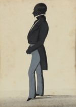 Two 19th Century finely painted silhouette studies of a gentleman and a seated lady, in original