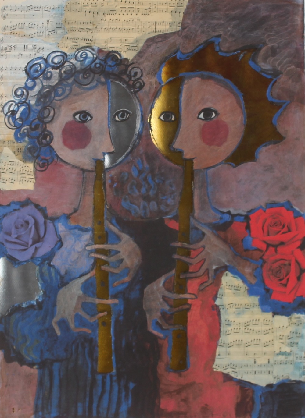 Rosina Wachtmeister, "Two Golden Flutes" signed limited edition print  541-995, plate 70cm x 50cm